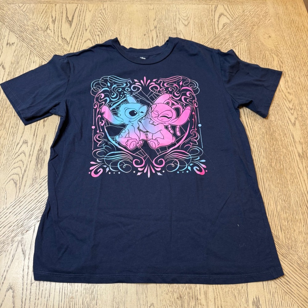 Disney Women's Large Blue Pink‎ Stitch Angel T Shirt Cute Cartoon Graphic